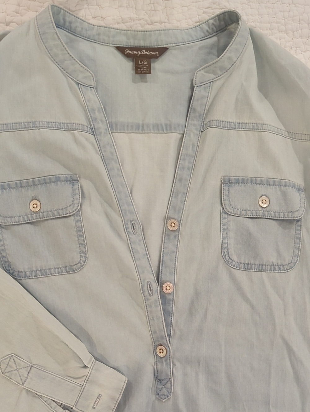 Tommy Bahama Light Blue Button-Front Tunic Top